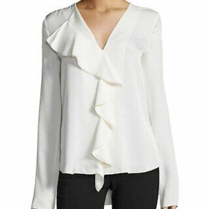 Theory silk ivory blouse with ruffles